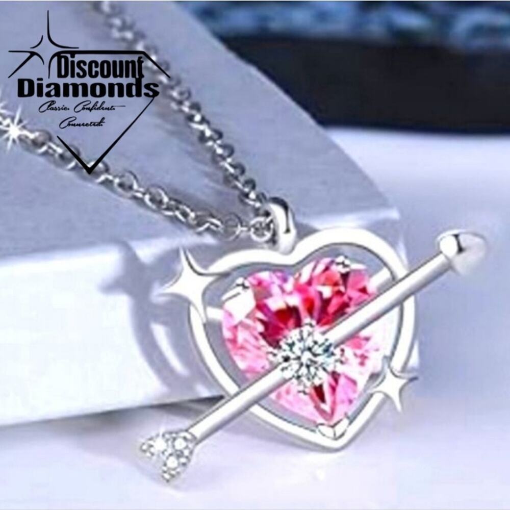 Pink Heart Shaped Topaz Pendant Necklace on Silver